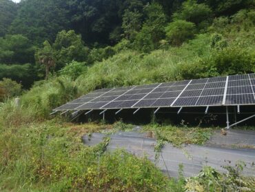 愛媛県|太陽光パネル清掃メンテナンス|株式会社アイエネ 宇和島市　野立て太陽光　草刈り